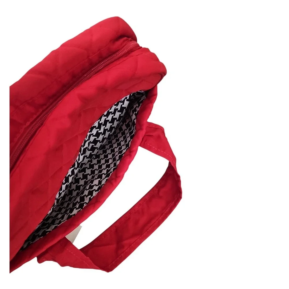 Quilted Cosmetic Bag Makeup Organizer Travel Case Red Houndstooth Interior‎